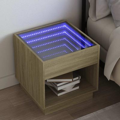 Vidaxl Stolik Nocny Z Led Infinity, Dąb Sonoma, 50X50X50 Cm