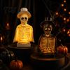 Desktop Ornament for Dark Style Decor Gothic Halloween Skull Sculpture with Top Hat And Cape, Spooky Resin Creepy Statue Holiday Skeleton Figurine LED