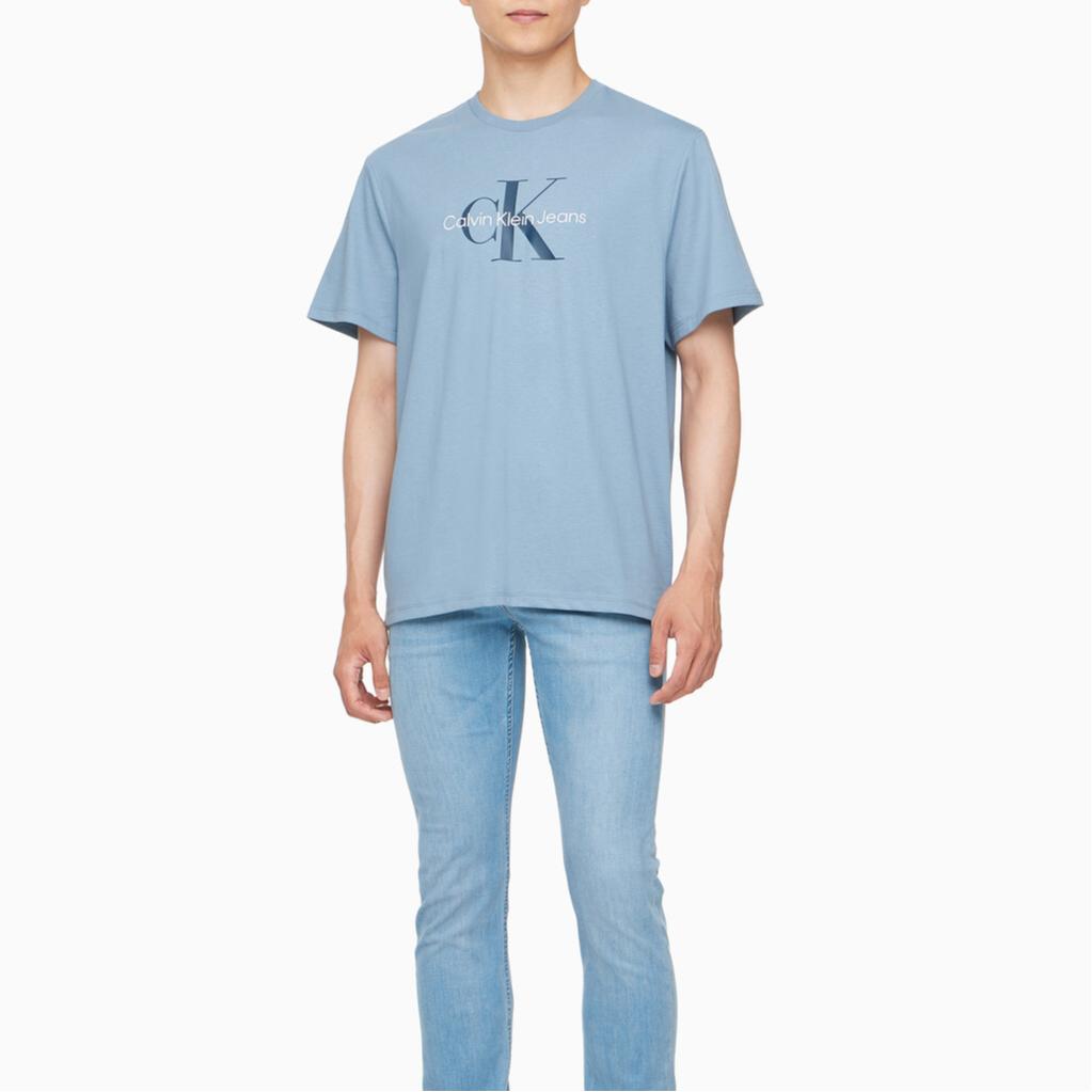 Calvin Klein Comfortable Letter Embroidered Crew Neck Short Sleeve T-Shirt Men Tops Blue 40EM289-Q8W
