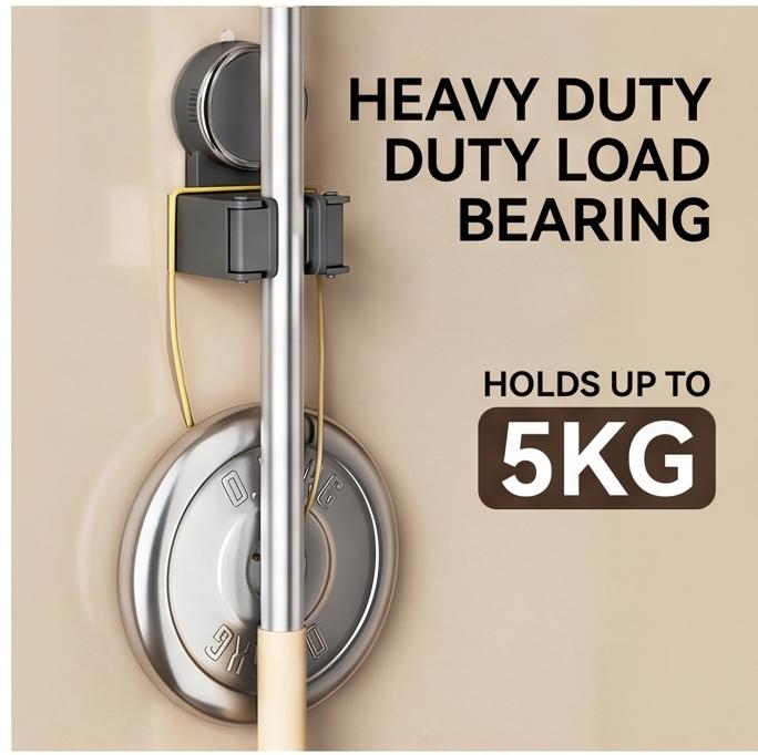 Premium Suction Cup Mop Broom Holder Strong Adsorption No Drill Detachable Wall Mount Bathroom Home Multi Storage Rack