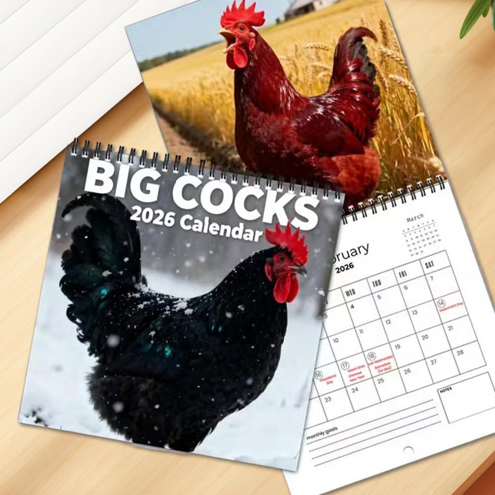 1/3/5Pcs 2026 Fun Rooster Calendar Chicken Illustration Wall Calendar For Home Decor Office Planning Accessory