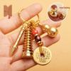 Brass Wenchang Pagoda Keychain with Five Emperor Coins and Gourd Car Pendant