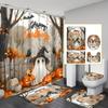 Cute Cartoon Ghost Shower Curtain Set Halloween Shower Curtain Washable Halloween Bathroom Curtain Polyester Fabric with Hooks