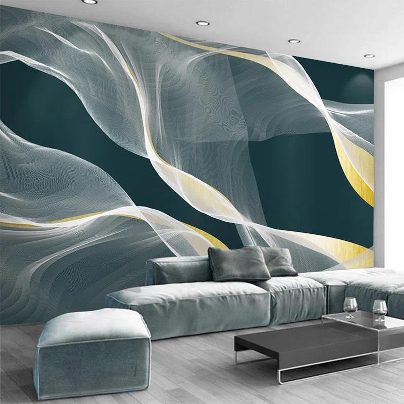 Size Wallpaper Modern Abstract Wallpaper Ink Line Art Gold Murals Living Room Home Decor 3D Wall Stickers