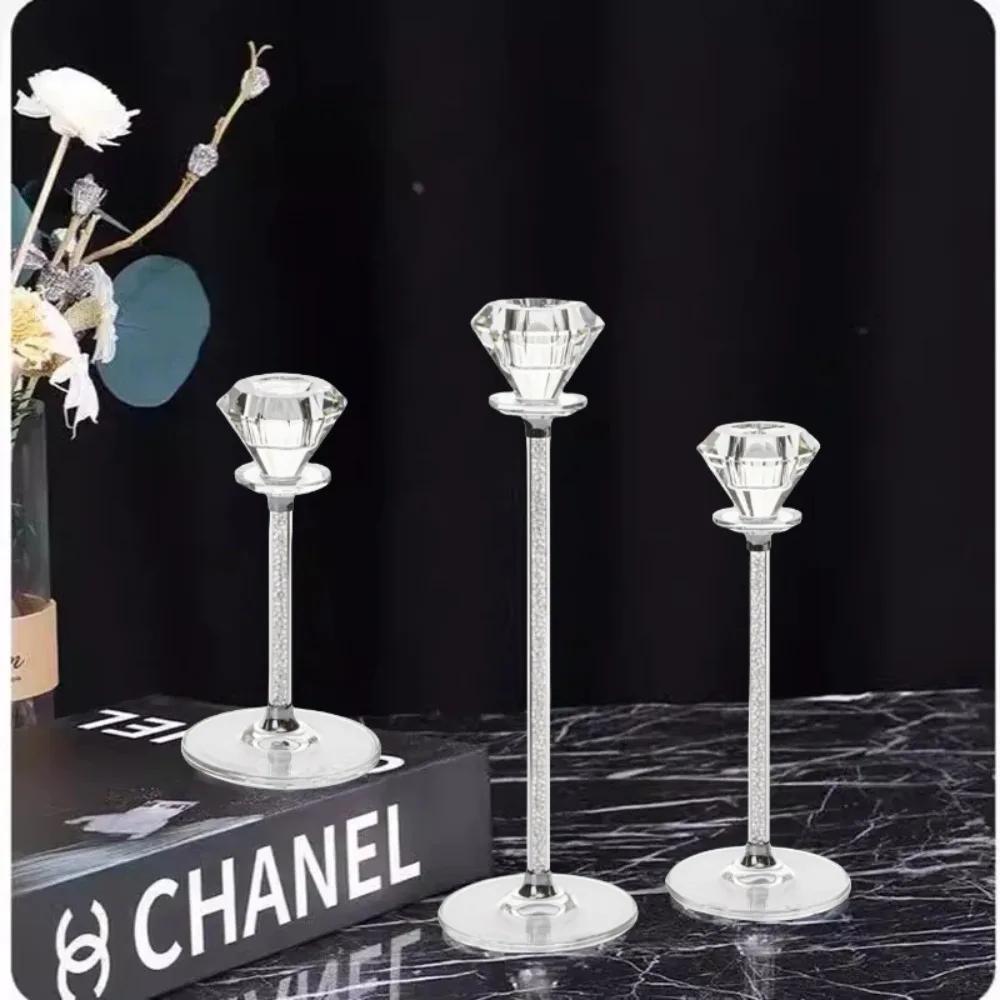 Clear Crystal Glass Candlestick Table Centerpiece Candle Holders for Wedding Party Living Room Decor