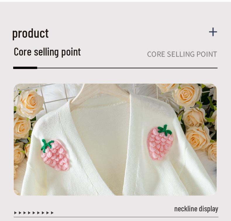 Women's Elegant 3D Strawberry Pattern Cardigan - Autumn/Winter 2025 Collection, European/American Style, Button-Up Long Sleeve Knitwear
