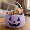 Handwoven Cotton Rope Basket with Handle Halloween Pumpkin Design Storage Organizer Container for Home Office Use Durable and Lightweight