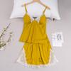 Summer satin pajamas women's silk sexy shorts casual women's lace loungewear set 1111 light luxury