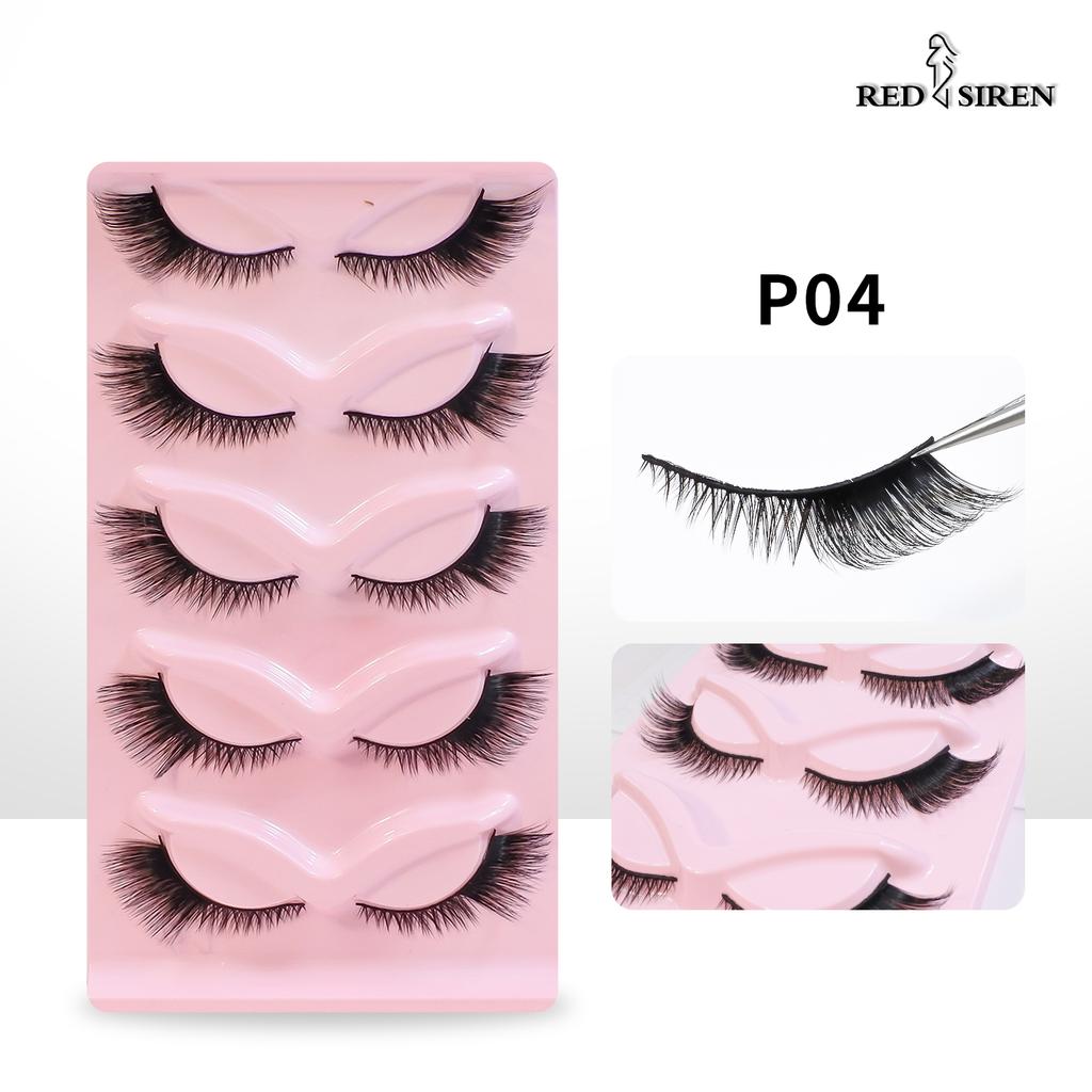 RED SIREN Cat Eye Lashes 5 Pairs Winged Wispy Natural False Eyelashes Makeup Fox Eye Faux Mink Eyelashes