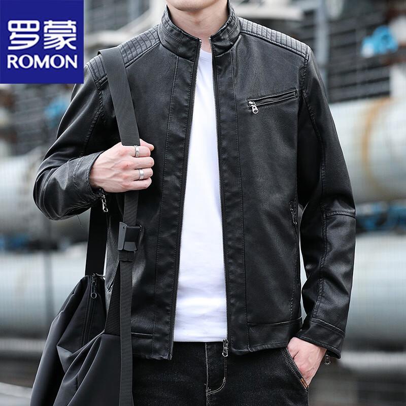 

ROMON Men s Fashion PU Leather Jacket 5XL