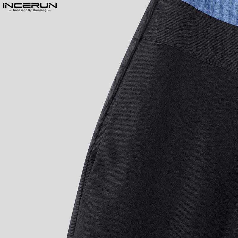 INCERUN Men Patchwork Zip-up Waist Casual Long Straight Pants Trousers