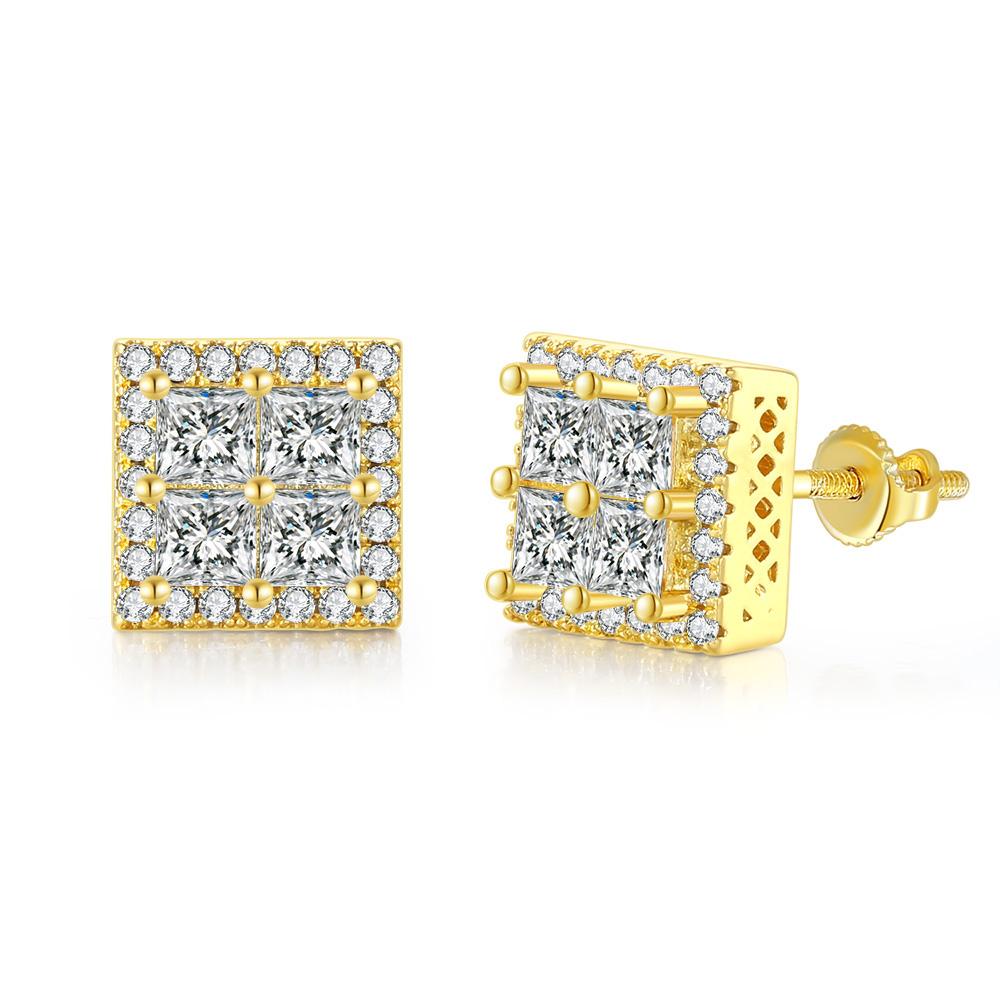 Hiphop Rock Stud Earrings For Women Classic Gold Color Jewelry Crystal Iced Out CZ Piercing Cartilage Ear Accessories Wholesale