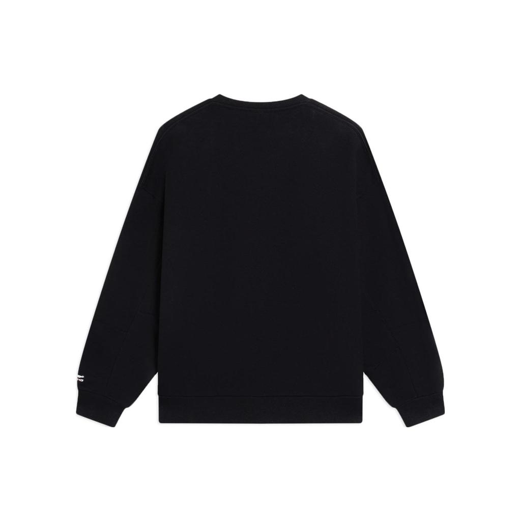 Li Ning SS23 Skateboard Series Logo Embroidered Cartoon Anime Print Round Neck Fleece Loose Pullover Sweatshirt Unisex Sweatshirt Black AWDRH99-3