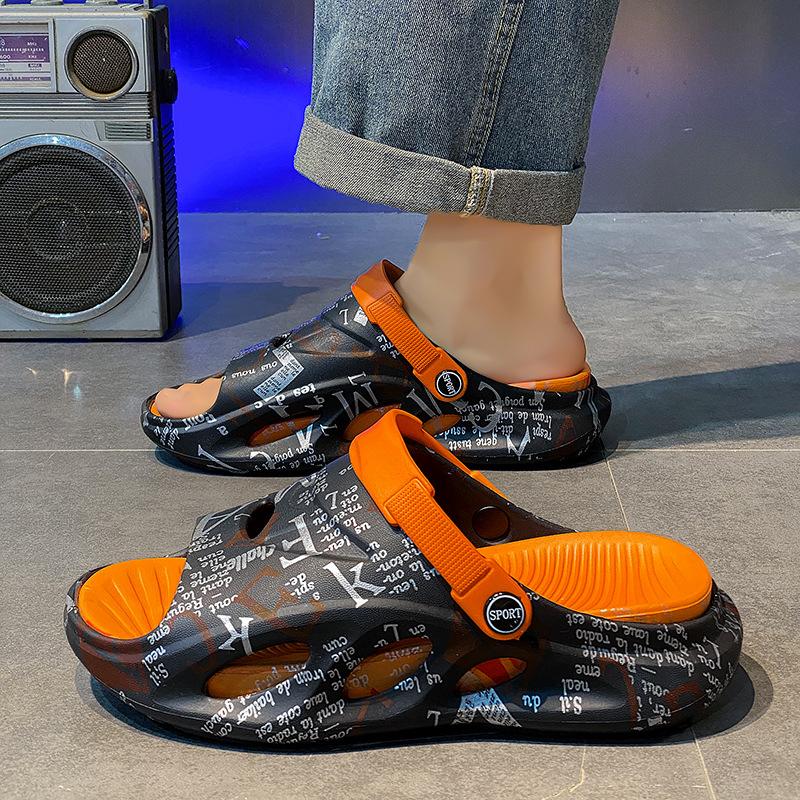 

New slippers men s summer fashion simple outer wear thick bottom breathable outdoor sports leisure beach men s one-word drag 39 чорний