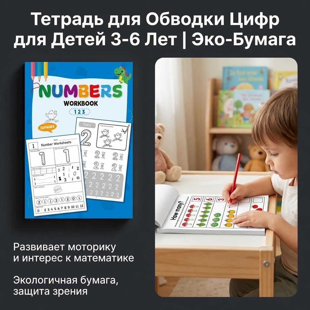 Kids Number Tracing Workbook For 3-6 Years Math Beginner With Eco-Friendly Paper