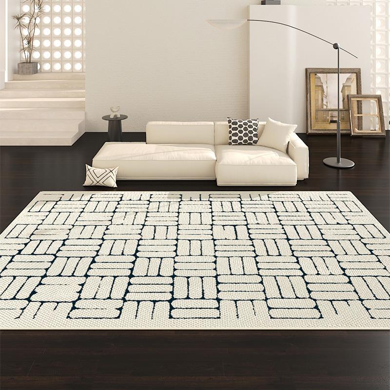Living Room Carpet Large Size French Style Home Decoration Rug Black White Minimalist Bedroom Mat Coffee Table Sofa Floor Mats