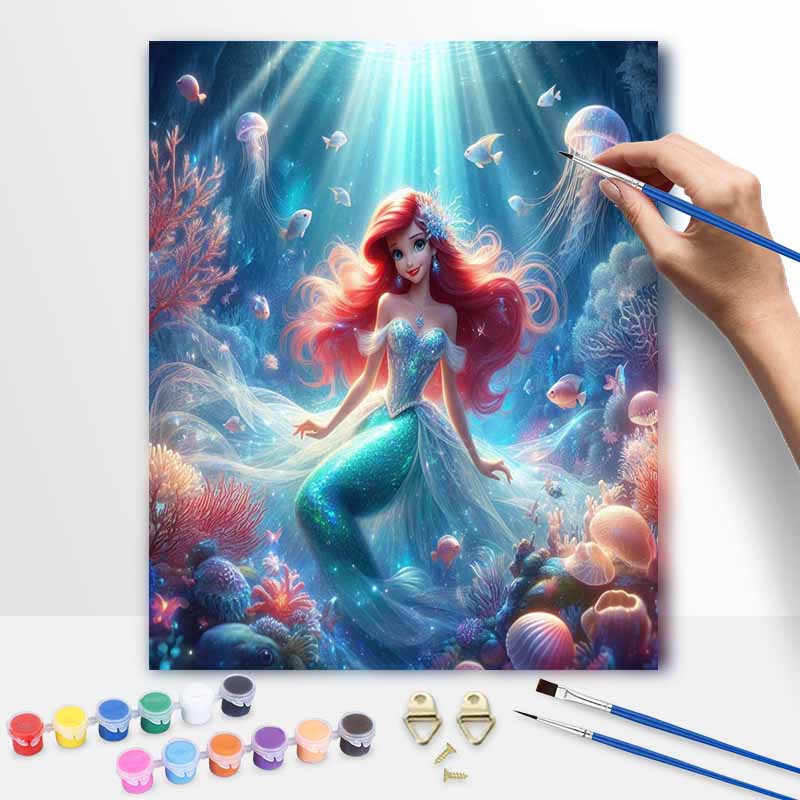 Disney The Little Mermaid Ariel DIY Painting Kit Classic Style Home Decor Craft Gift Idea Underwater Sea World Art Wall Decor Room 20x30cm