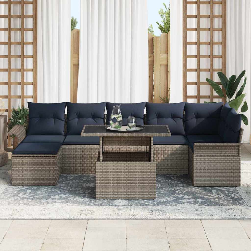 8 Piece Sofa Set with Cushions Gray Poly Rattan