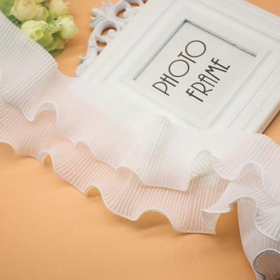 2026 Trendy 8.5cm Width 2-Layer Elastic Pleated Chiffon Lace White/Black Ruffle Trim for Doll DIY Clothing Decoration Supplies