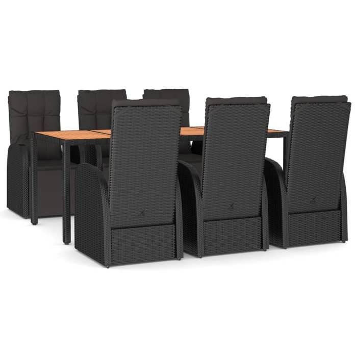 VidaXL 7-Piece Garden Dining Set Black Poly Rattan and Acacia, Dining Set, Dining Set 3157610