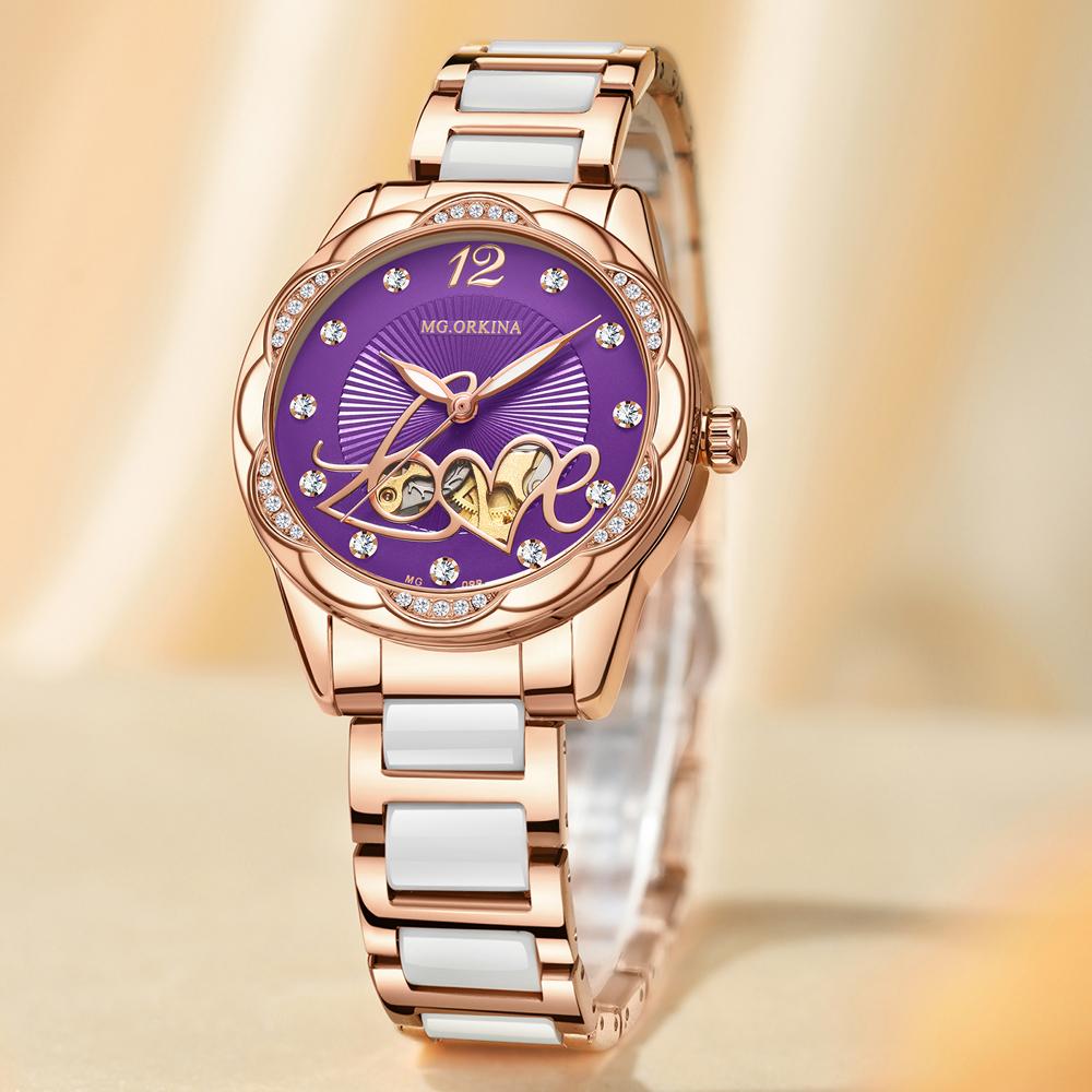 ORKINA Original Purple Women's Wristwatches Luxury Watches for Ladies Waterproof Stainless Steel Mechanical Woman Wrist watch