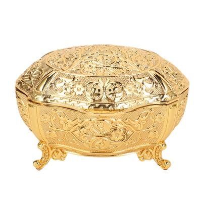 Luxury Vintage Metal Alloy Jewelry Box Oval Trinket Storage Organizer for Necklace Ring Earrings