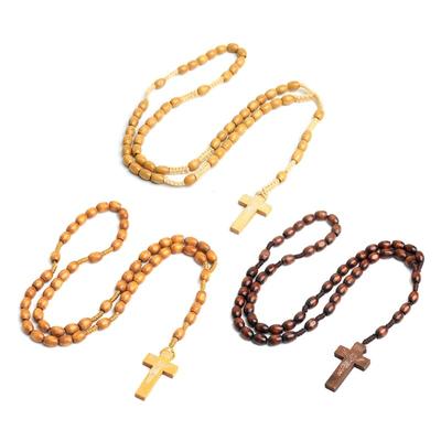 Ahşap Boncuklu Haç Kolye Tespih Katolik Hristiyan Dini İsa Kolyeleri Erkek Kadın Takı Charm