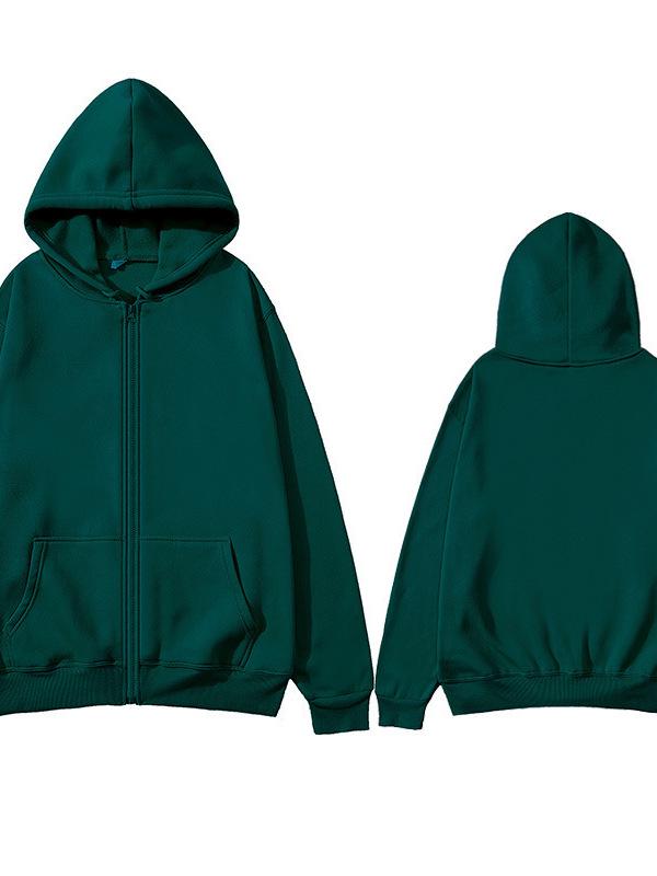 American Style Unisex Zip-Up Hooded Sweatshirt - Solid Color, Loose Fit (2025)