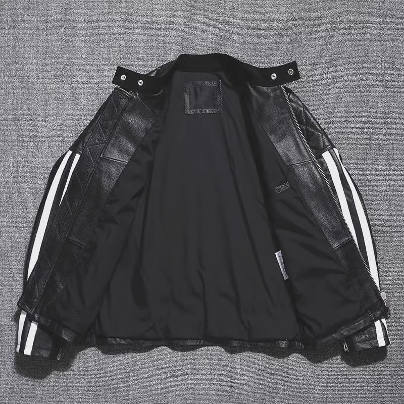 CHEJI Genuine Leather Military Biker and Popular for and Winter Black Jacket, Men's Double-Breasted Jacket, Jacket, Short, Simple, Cold-Weight