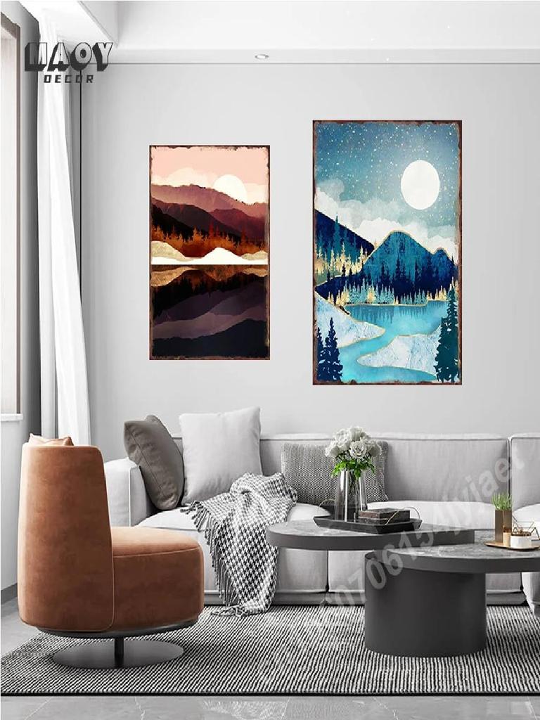 Moonlit Mountains Metal Tin Sign Hanging Wall Decor Aesthetic Iron Plate for Home Sofa Background Decorative Plaque Art
