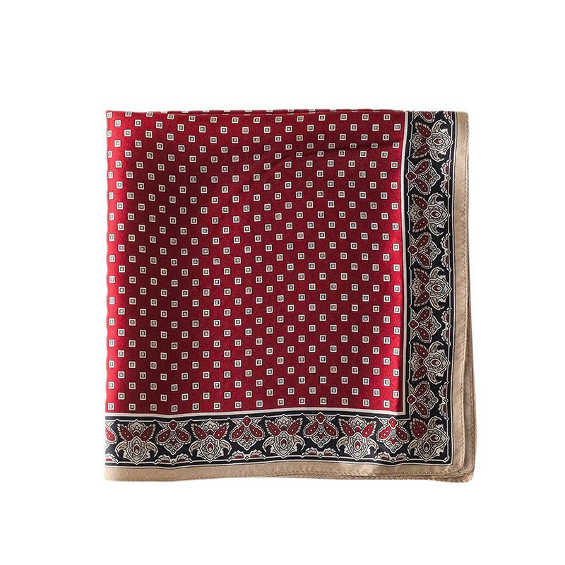 100% mulberry silk retro geometric printing high-end silk square scarf women's spring versatile light luxury small silk scarf scarf