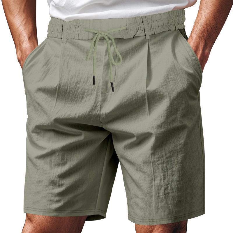 Men's Loose Fit Linen Beach Shorts with Elastic Waistband and Drawstring