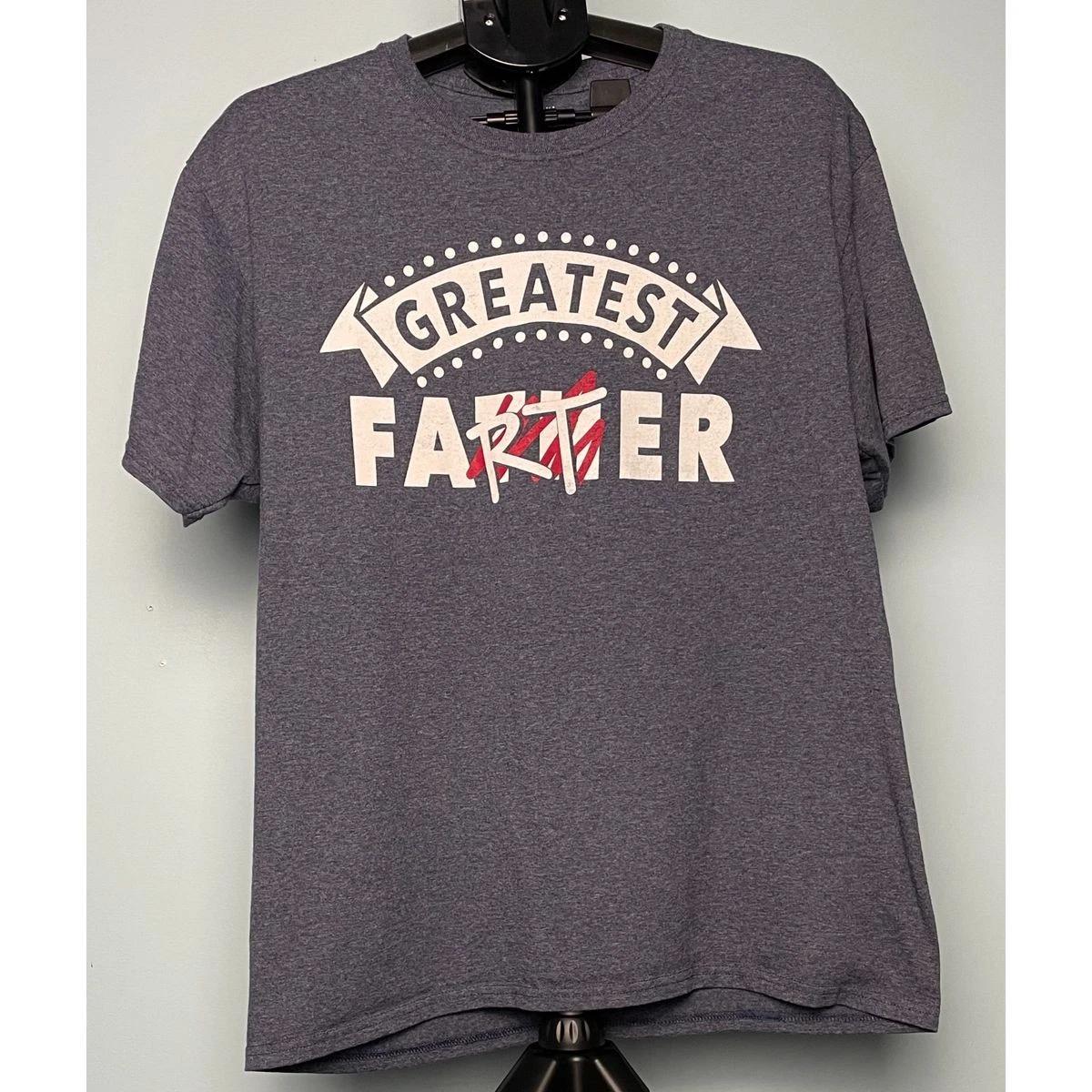 Gray Funny Dad Shirt L Greatest Farter Red Mark Out Graphic Father’s Day Tee S