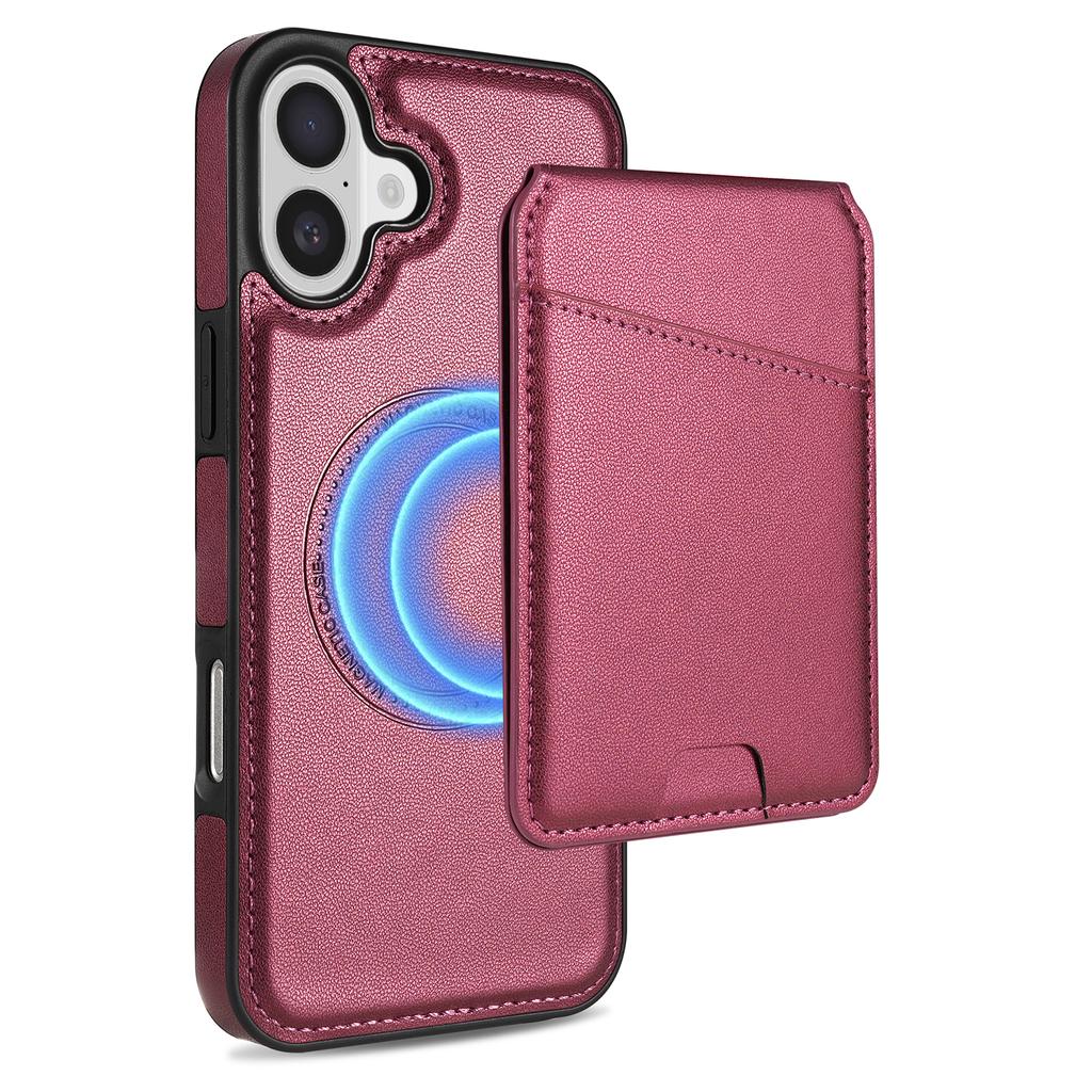 For iPhone 16 Case Compatible with MagSafe Detachable Card Holder Kickstand Leather Phone Back Cover