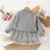 Girls Spring and Autumn Elegant and Cute Set Middle and Small Children Long Sleeve Pullover Sweater + Short Skirt Two Piece Set