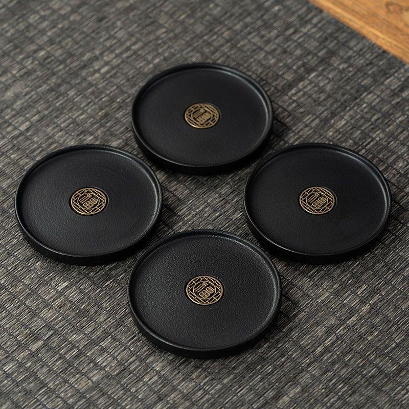 Nordic Gold Plated Dark Green Ceramic Coaster Home Tea Cup Tea Set Accessories Mini Small Tray Home Decoration Porcelain Crafts