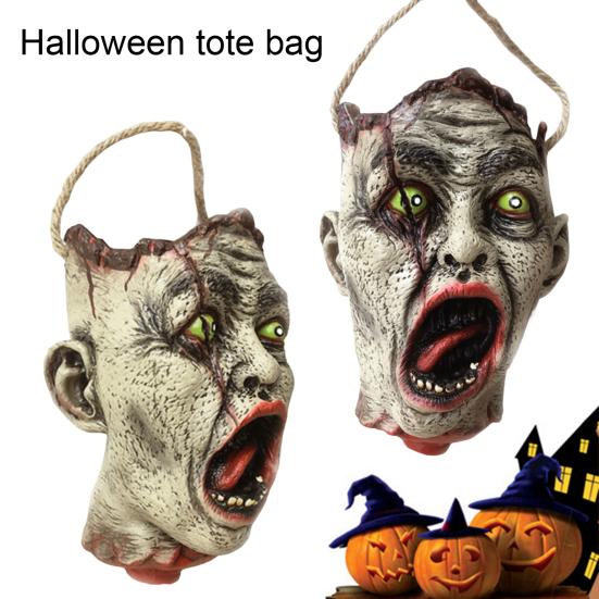 Halloween Spooky Candy Bucket Zombie Head Handbag Creepy Trick or Treat Candy Pail for Halloween Party Haunted Houses Decoration