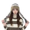 Striped Splicing Knitted Wool Hat for Women In Autumn and Winter Thickened Warmth and Cold Protection Ear Protection Goggles for Lei Feng Hat