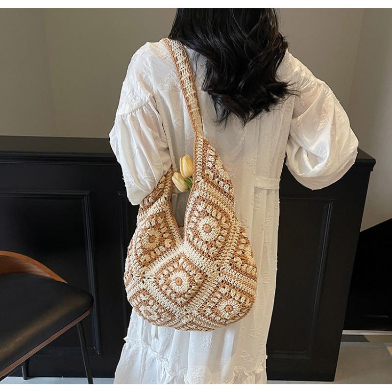 Spring New Handmade Hollowed Sunflower Woven Bag Single Shoulder Diagonal Span Woven Armpit Bag