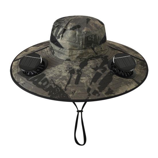 Cappello a tesa larga con doppia ventola, Cappello parasole ricaricabile solare e USB con batteria grande, Cappello ventilato estivo da esterno per Pesca Escursionismo Giardinaggio
