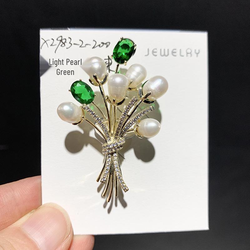 Bo Xin Yun Elegant Korean Zircon  Freshwater Pearl Brooch Pin