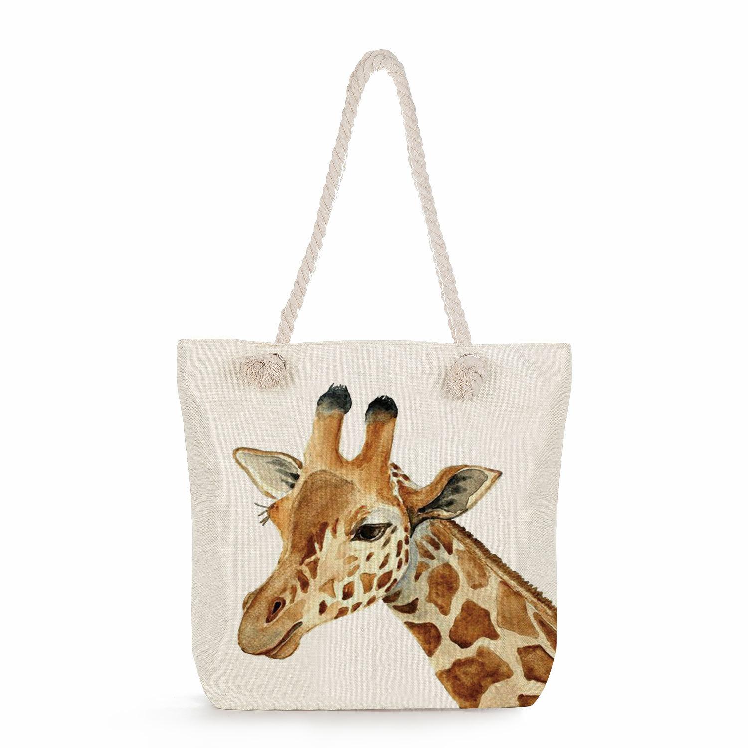 

Multifunctional giraffe Printed Thick Rope Shoulder Beach Bag Casual large capacity handbag 7604