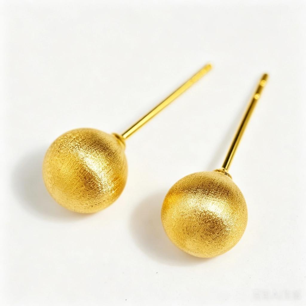 Custom 18K/21K Solid Gold Brushed Ball Korean Stud Earrings for Women Matte Round Fine Jewelry Minimalist Stud Earring