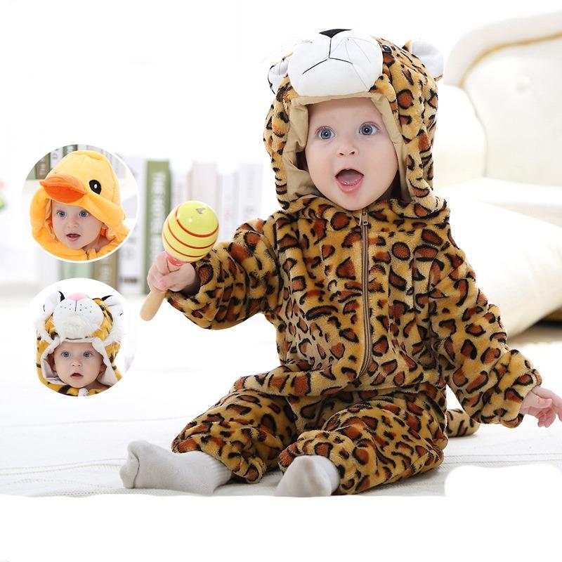 Flannel Animal Shaped Jumpsuit, Baby Hooded Crawling Suit, Children's Cartoon Performance Suit
