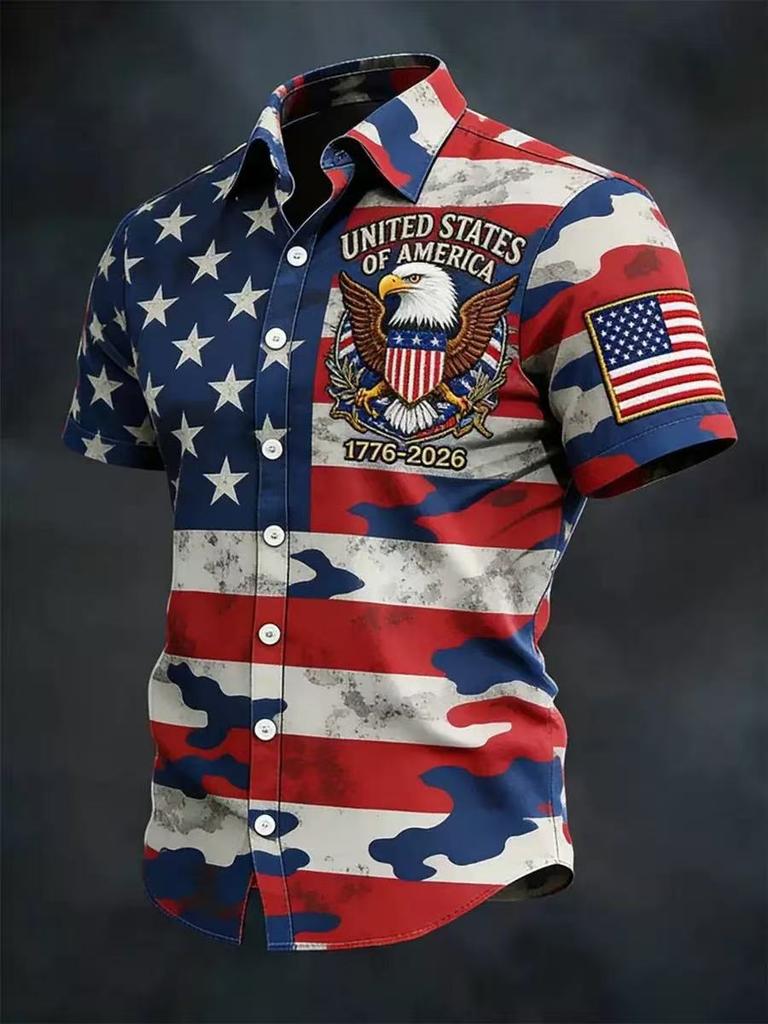 2026 New Men's American Flag 3D Printed Polo Shirt Summer Casual Short Sleeve Lapel Trend Sports