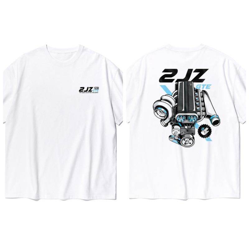 New 2JZ Turbo Engine JDM Cultural Engine Graphic Print Fashionable Casual Highquality Breathable Unisexs Roundneck Tshirt