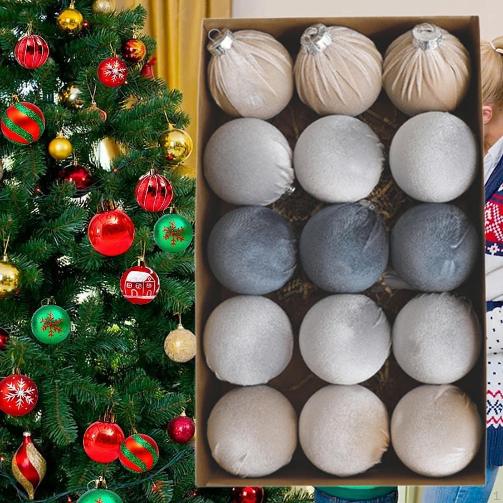 

Christmas Tree Decoration Set with Flocked Balls And Baubles gray 8cm