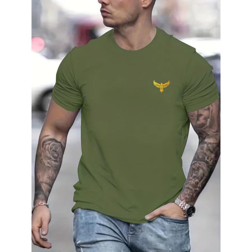 Summer Men's Casual Loose Large Eagle Pattern Print Round Neck Short Sleeve T-shirt Top Fashion Streetwear Oversized
