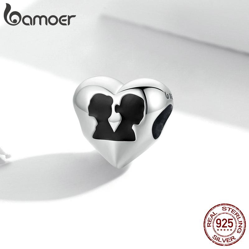 

BAMOER из стерлингового серебра 925 пробы, очаровательные бусины в форме сердца с силуэтом любви, подходят для оригинального браслета или ожерелья диаметром 3 мм 925 silver