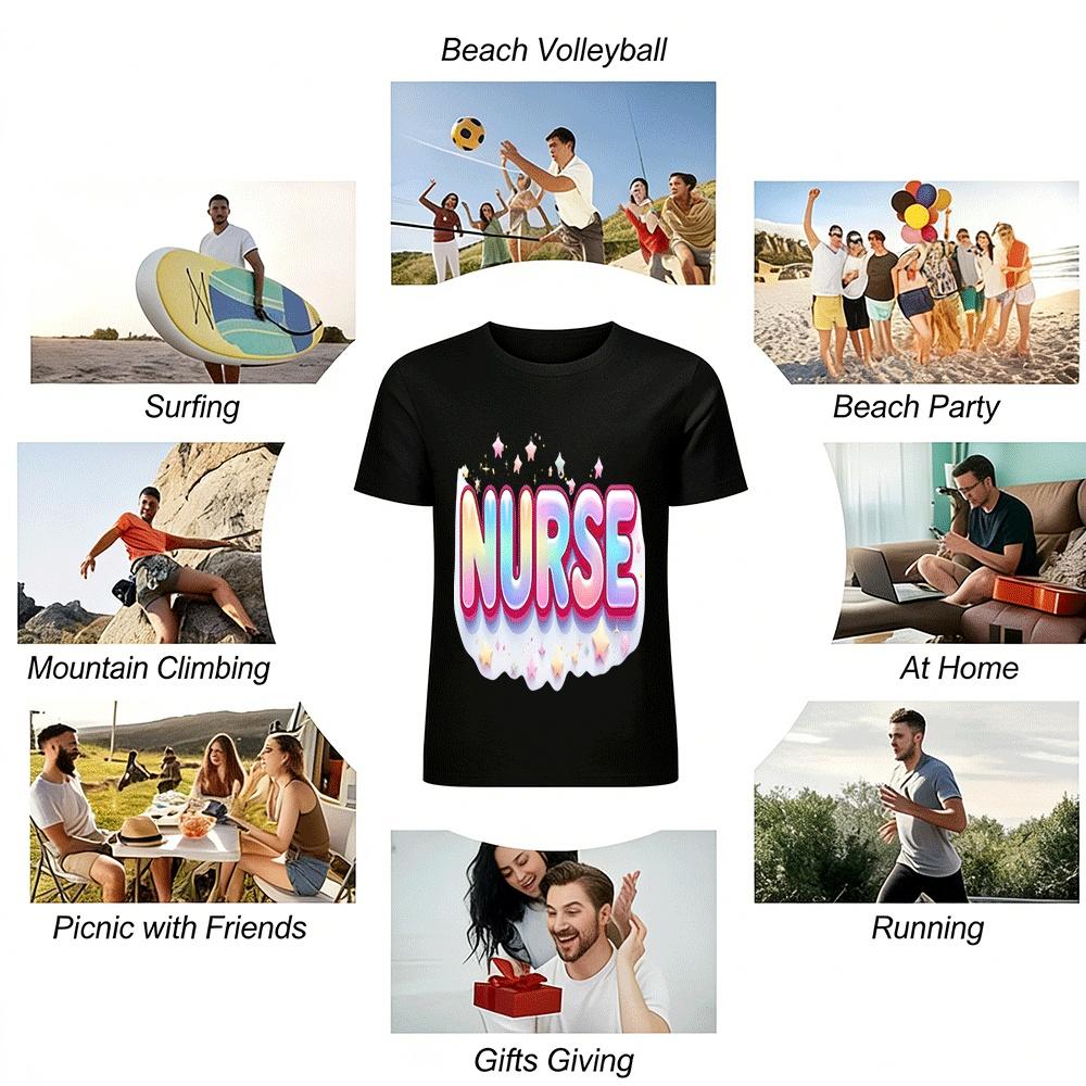 Gradient NURSE Star Print Casual Top Women's Comfortable Versatile T-shirt Pure cotton T-shirt